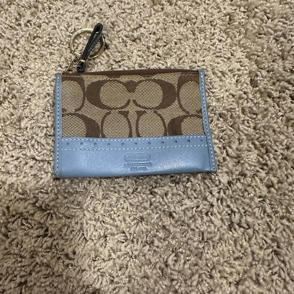 Coach Tan and Blue Signature Keychain Wallet